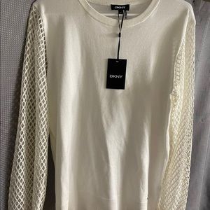 Womens Ivory DKNY top with sheer sleeves! Brand New with Tags! Size Medium